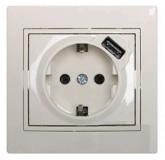  - Розетка 1-м СП Мира 16А с з/к +USB крем. LEZARD 701-0303-181