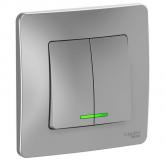  - Выключатель 2-кл. СП Blanca 10А IP20 (сх. 5) 250В с подсветкой алюм. SE BLNVS010513